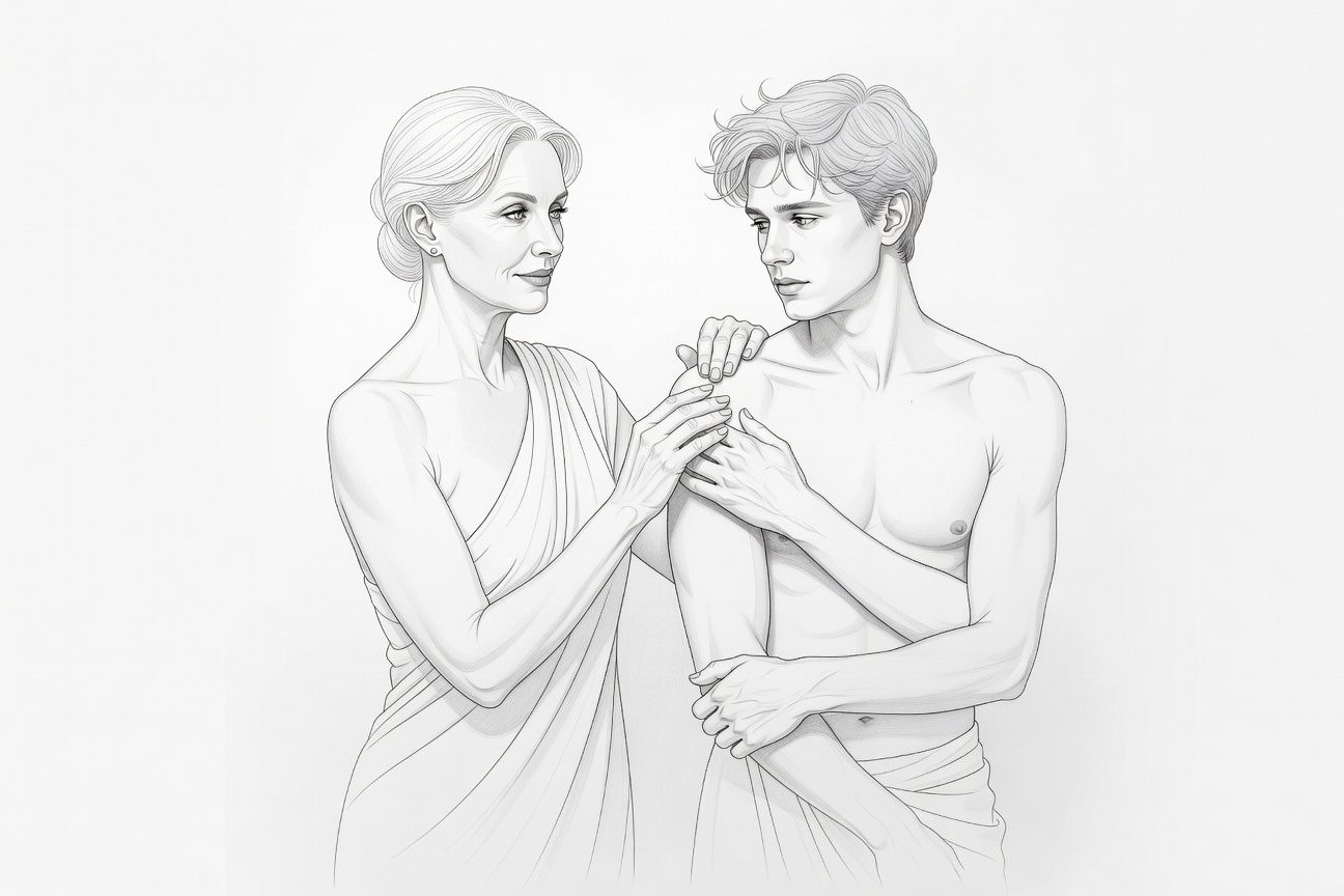 Sztuka zmysłowego pozowania: Dojrzała właścicielka galerii uczy młodego artystę nagości