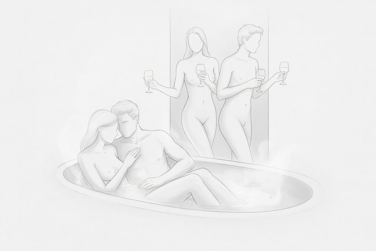 Wspólna kąpiel z ukochanym kończy się dziką orgią z sąsiadami zza ściany