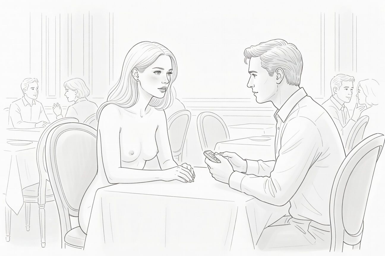 Wibrująca pokusa w restauracji: zdalne sterowanie rozkoszą przez partnera